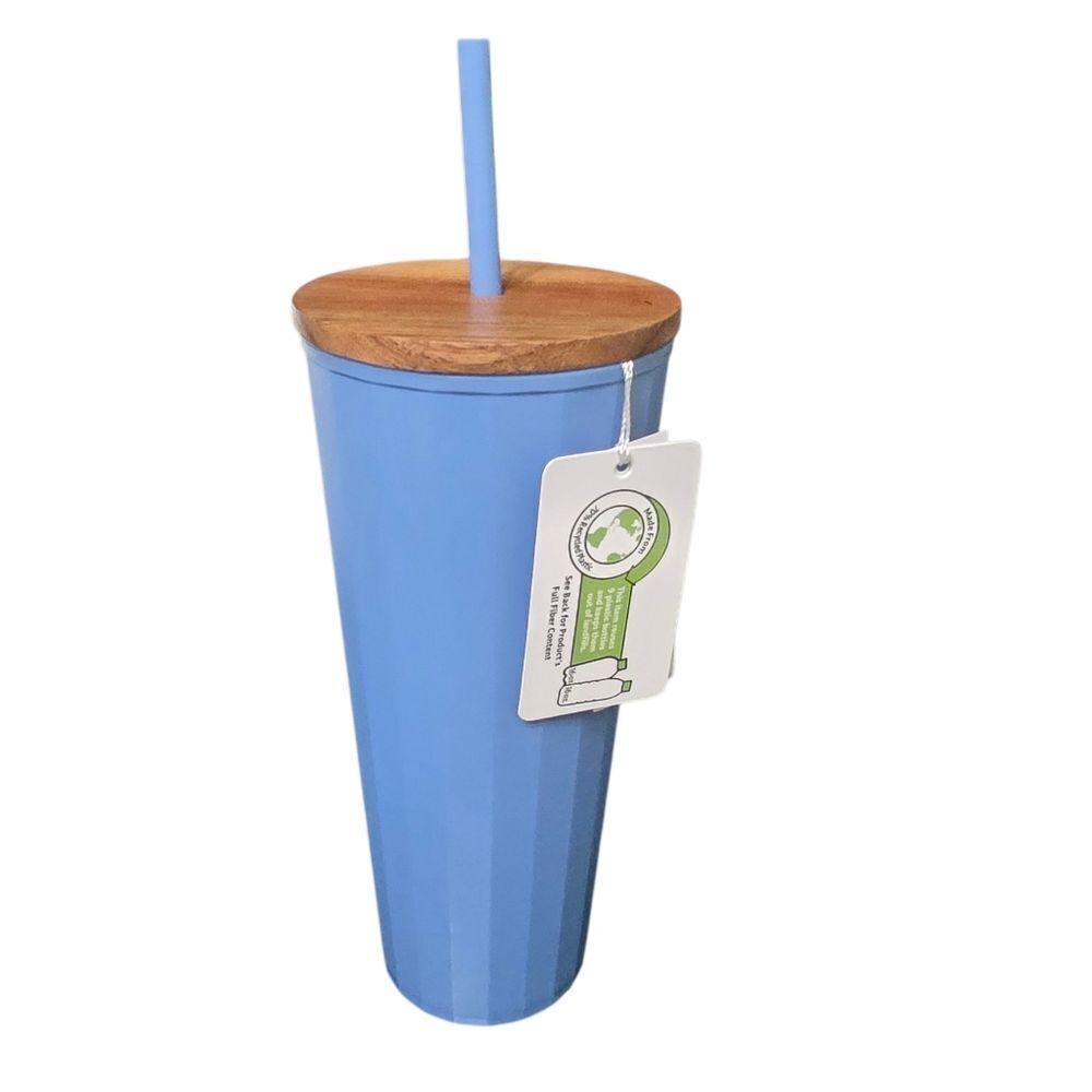 Chic Blue Ash Textured Tumbler with Wooden Lid And Straw